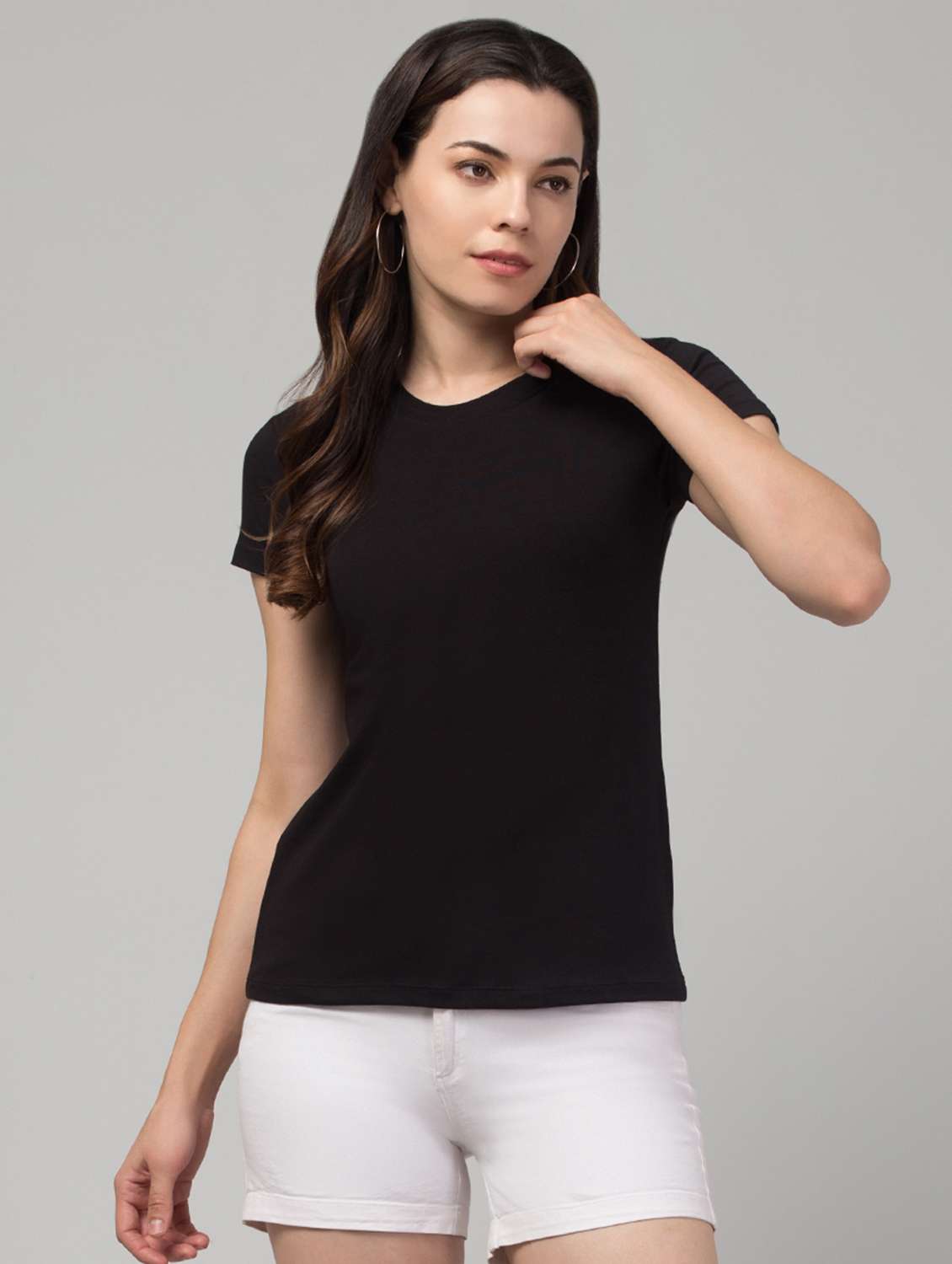 women solid short sleeves plain t-shirt