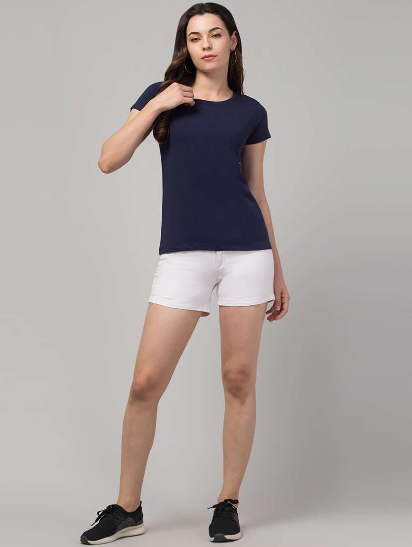 women solid short sleeves plain t-shirt - 21339466 - Standard Image - 4