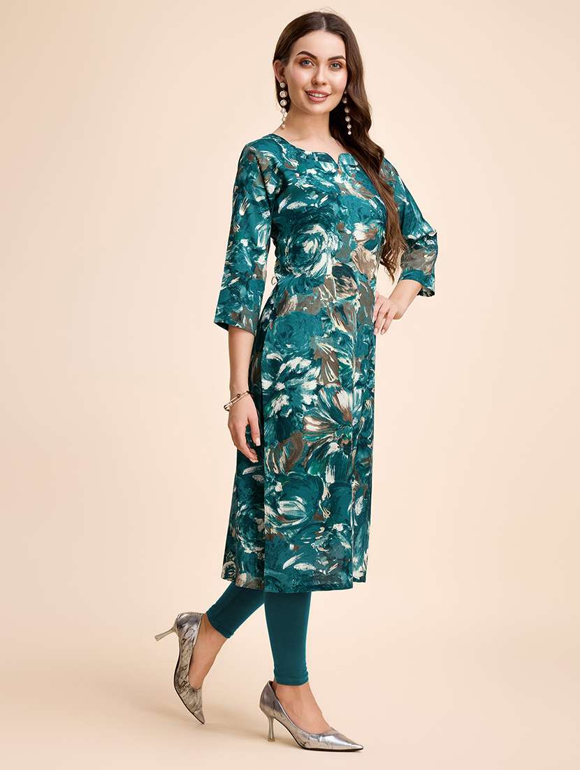 women three quarter sleeve straight kurta - 21339785 -  Standard Image - 1