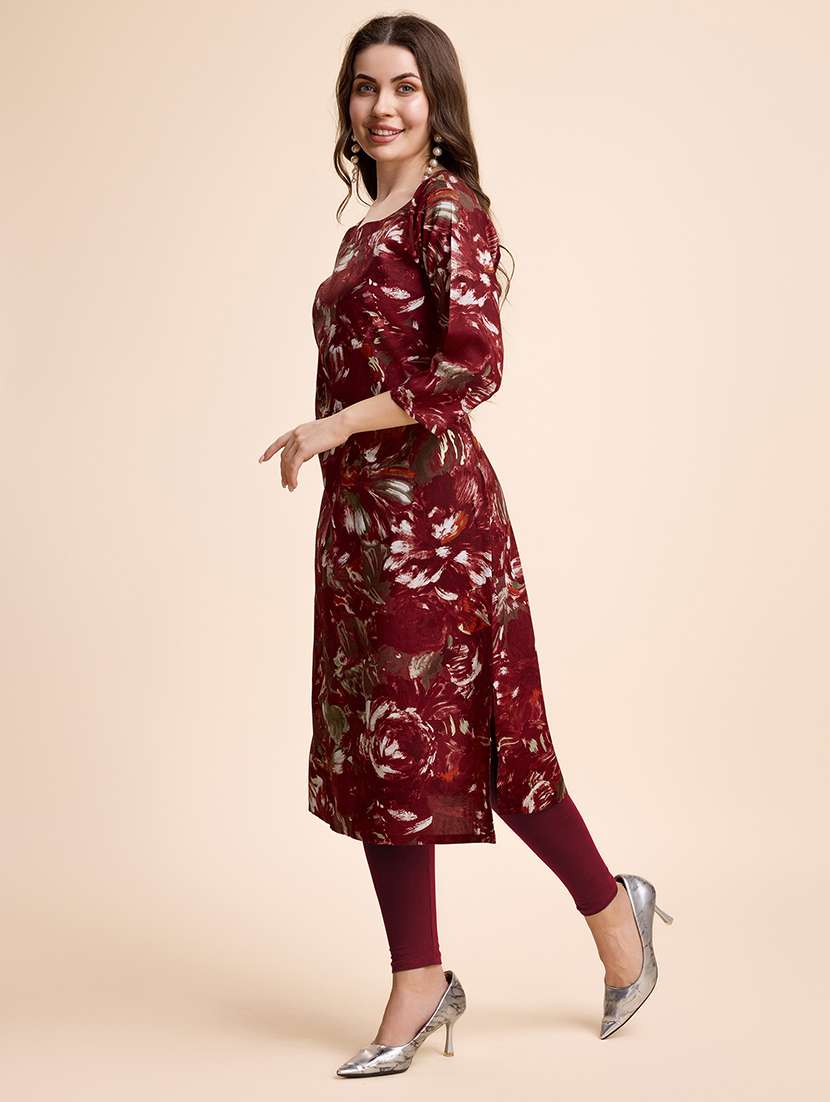 women three quarter sleeve straight kurta - 21339786 -  Standard Image - 1