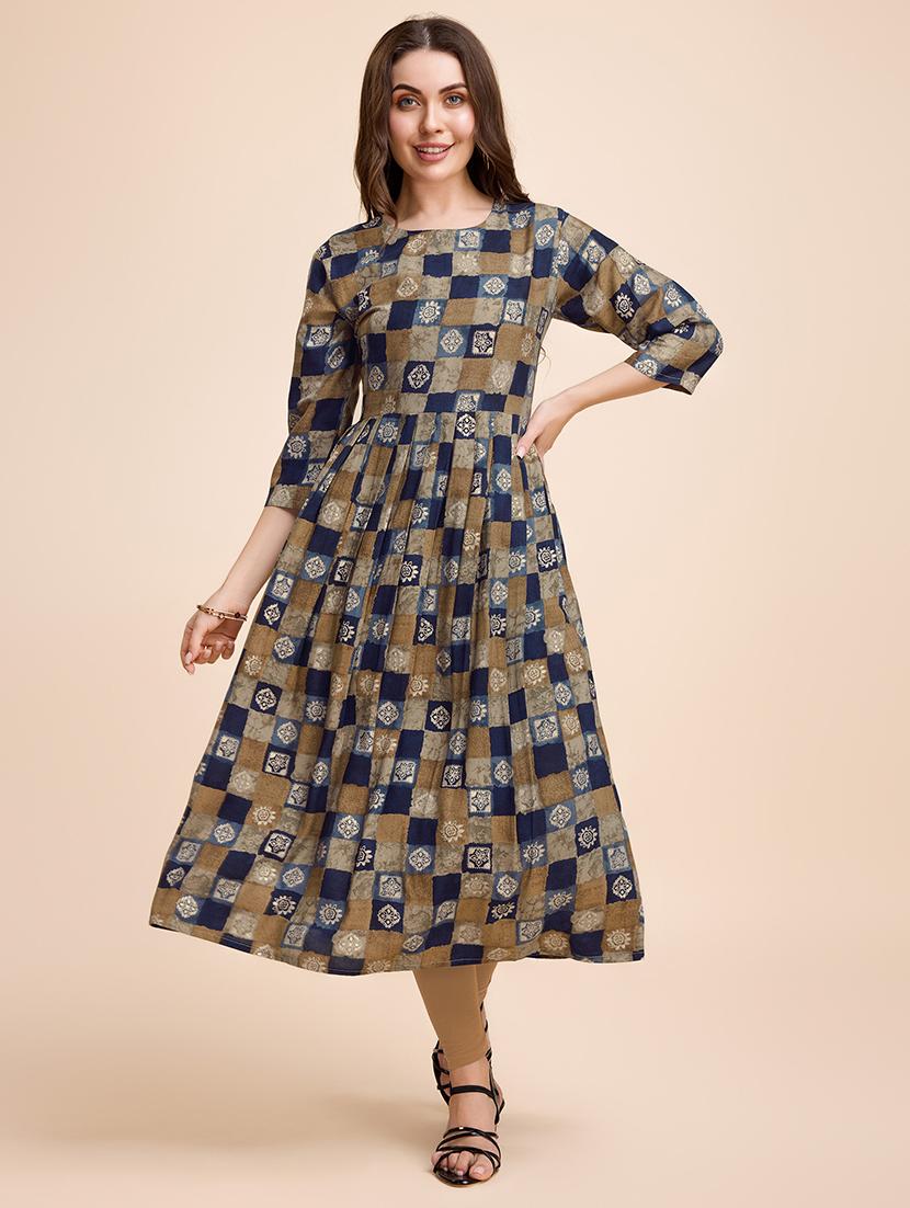 women three quarter sleeve flared kurta - 21339798 - Standard Image - 1