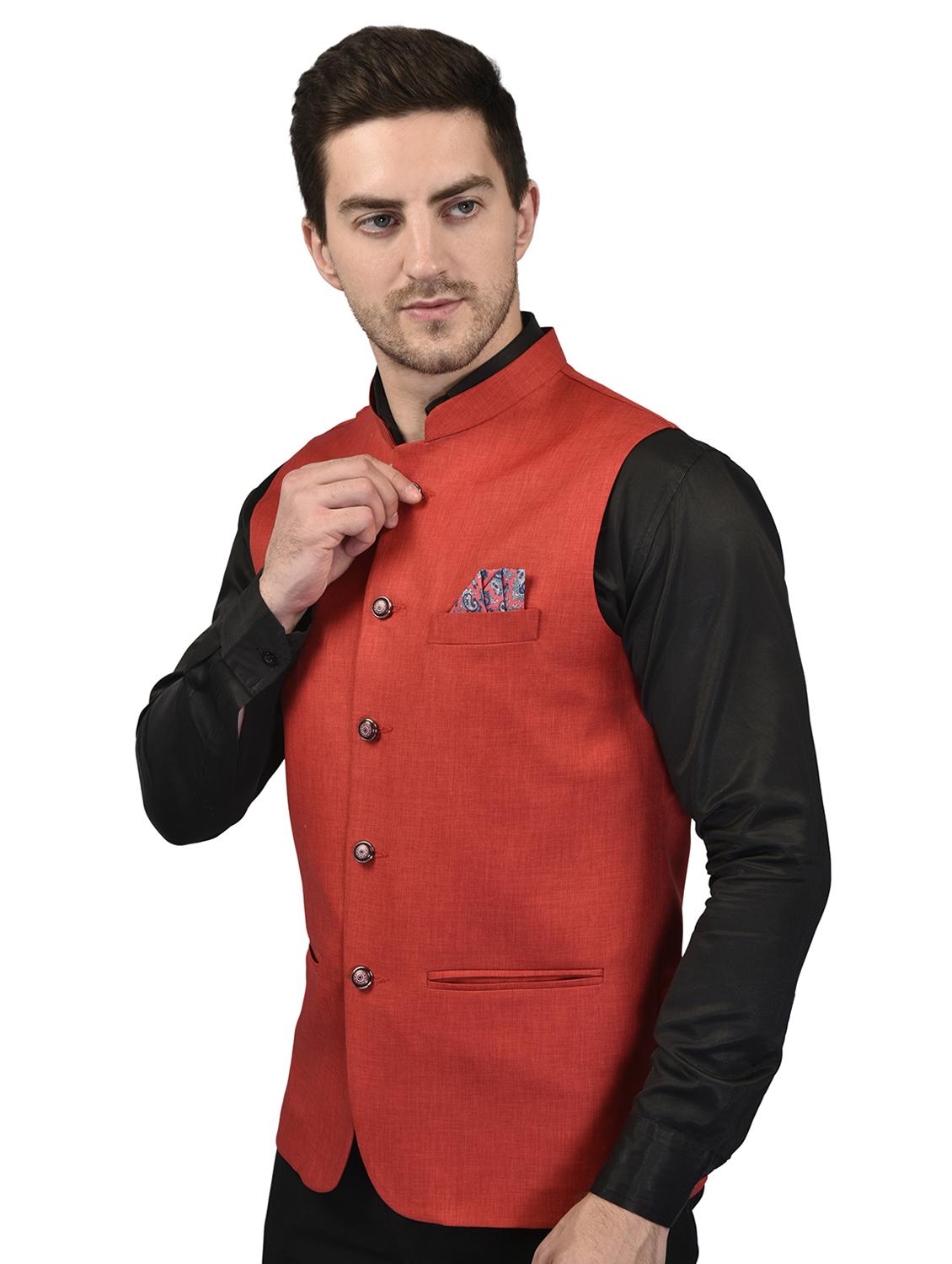 men mandarin neck solid nehru jacket - 21340543 - Standard Image - 1