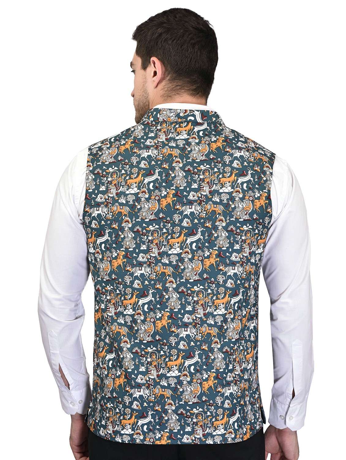 men mandarin neck printed nehru jacket - 21340548 -  Standard Image - 1