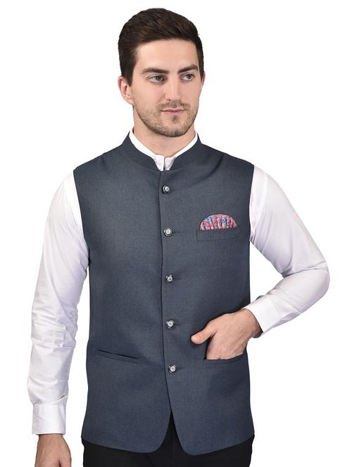 men mandarin neck solid nehru jacket - 21340552 - Standard Image - 0