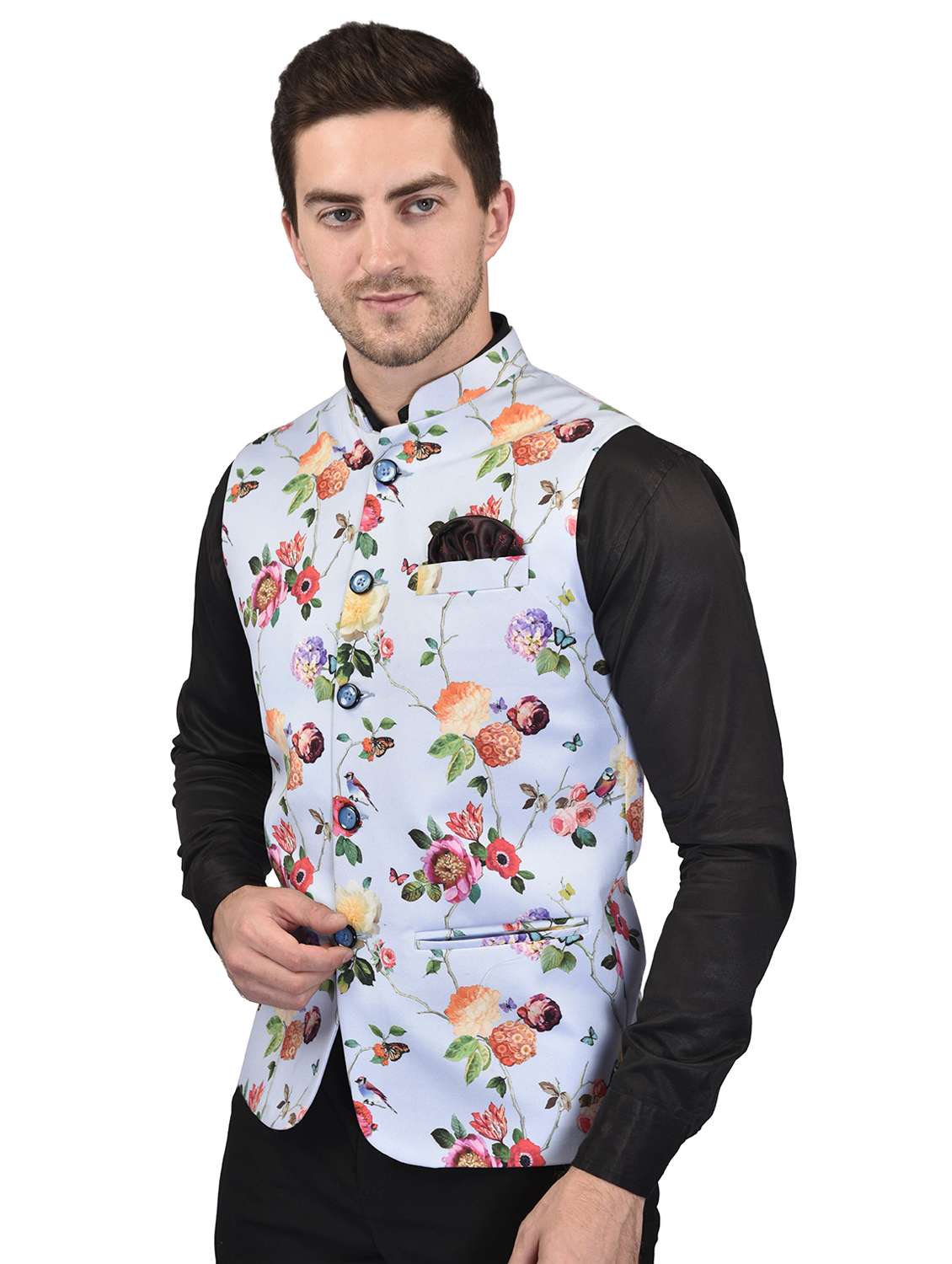 men mandarin neck printed nehru jacket - 21340557 -  Standard Image - 1