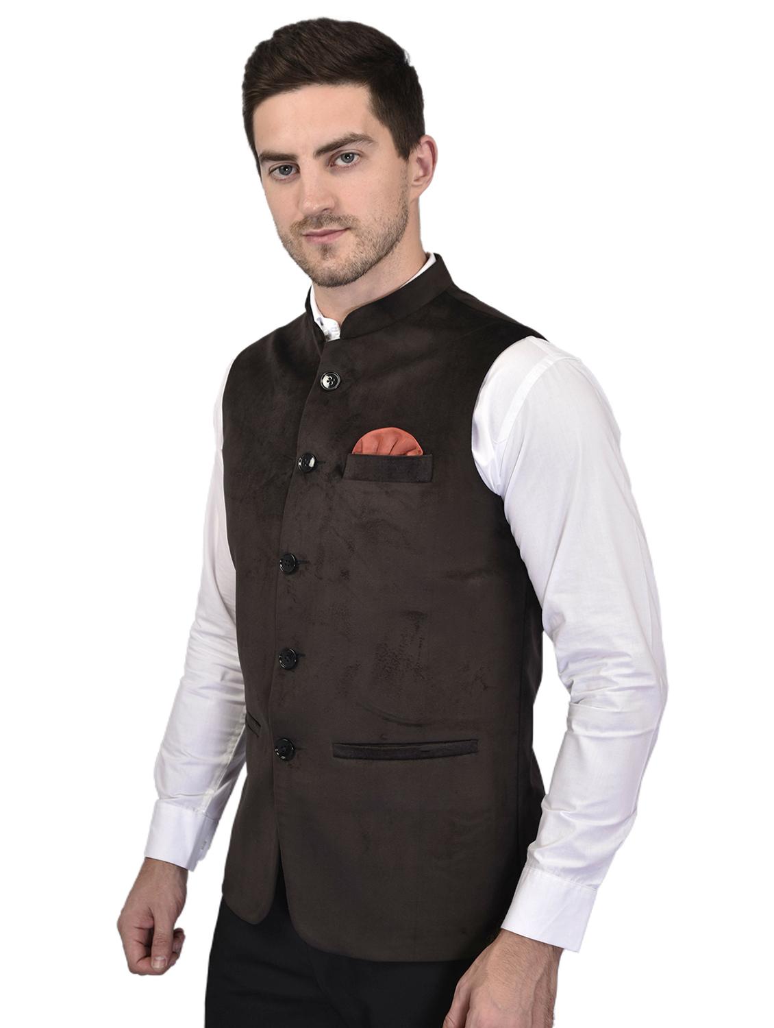 men mandarin neck solid nehru jacket - 21340561 - Standard Image - 1