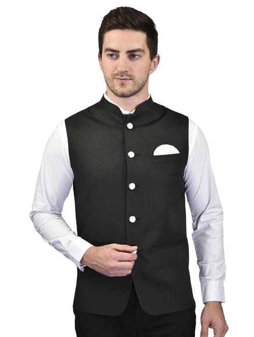 men mandarin neck solid nehru jacket - 21340565 - Standard Image - 0