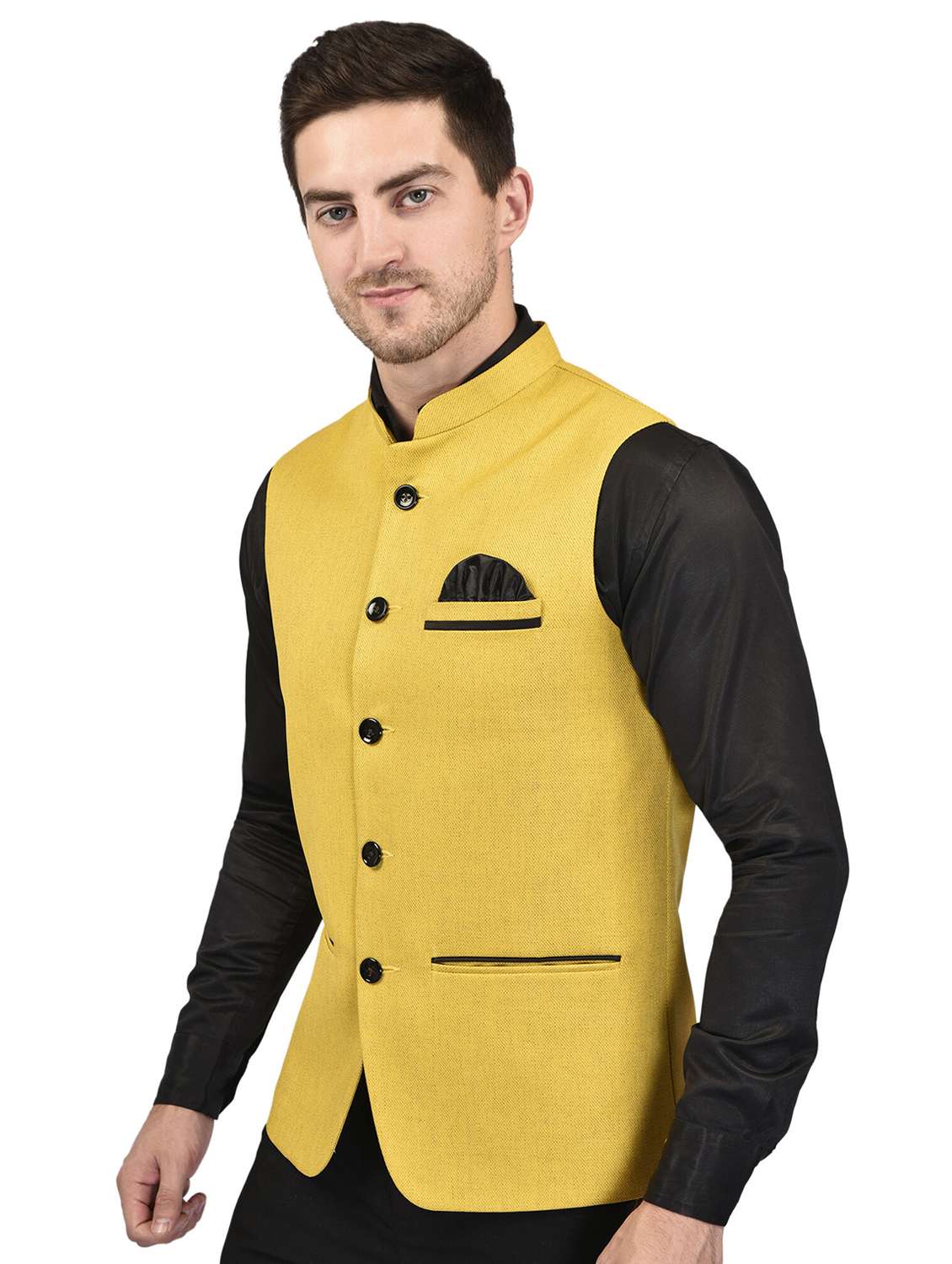 men solid cotton nehru jacket - 21340566 - Standard Image - 1