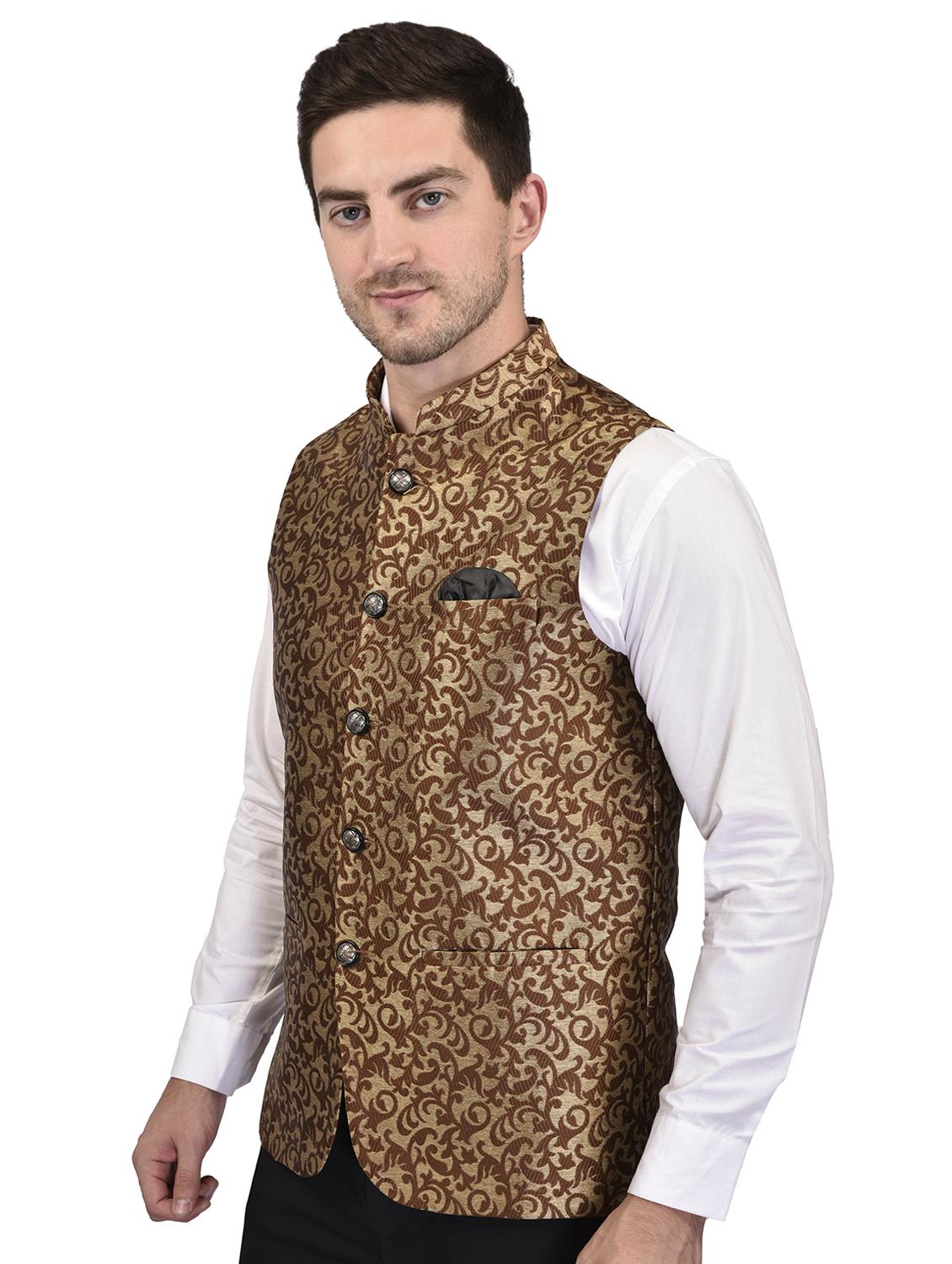 men mandarin neck printed nehru jacket - 21340567 - Standard Image - 1