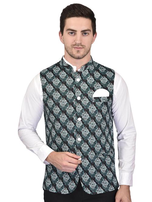 men mandarin neck printed nehru jacket - 21340568 -  Standard Image - 0