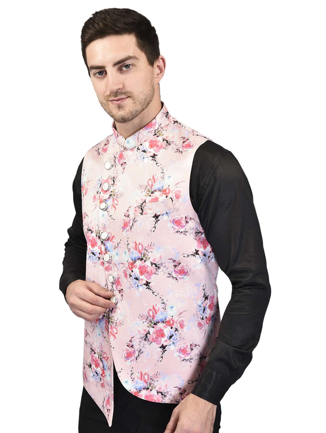 men mandarin neck printed nehru jacket - 21340575 -  Standard Image - 1