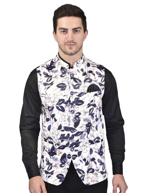 men mandarin neck printed nehru jacket - 21340577 - Standard Image - 0