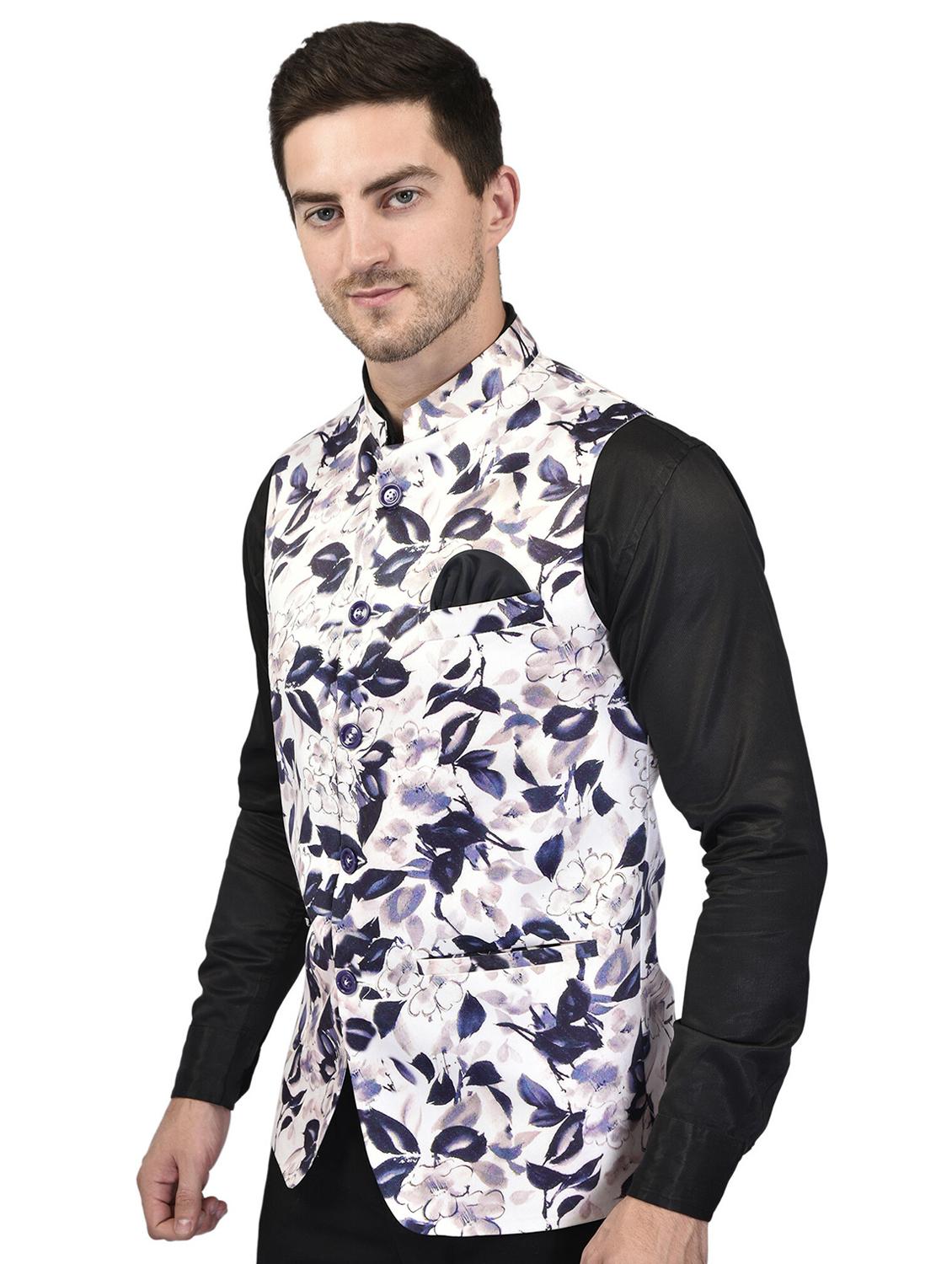 men mandarin neck printed nehru jacket - 21340577 -  Standard Image - 1