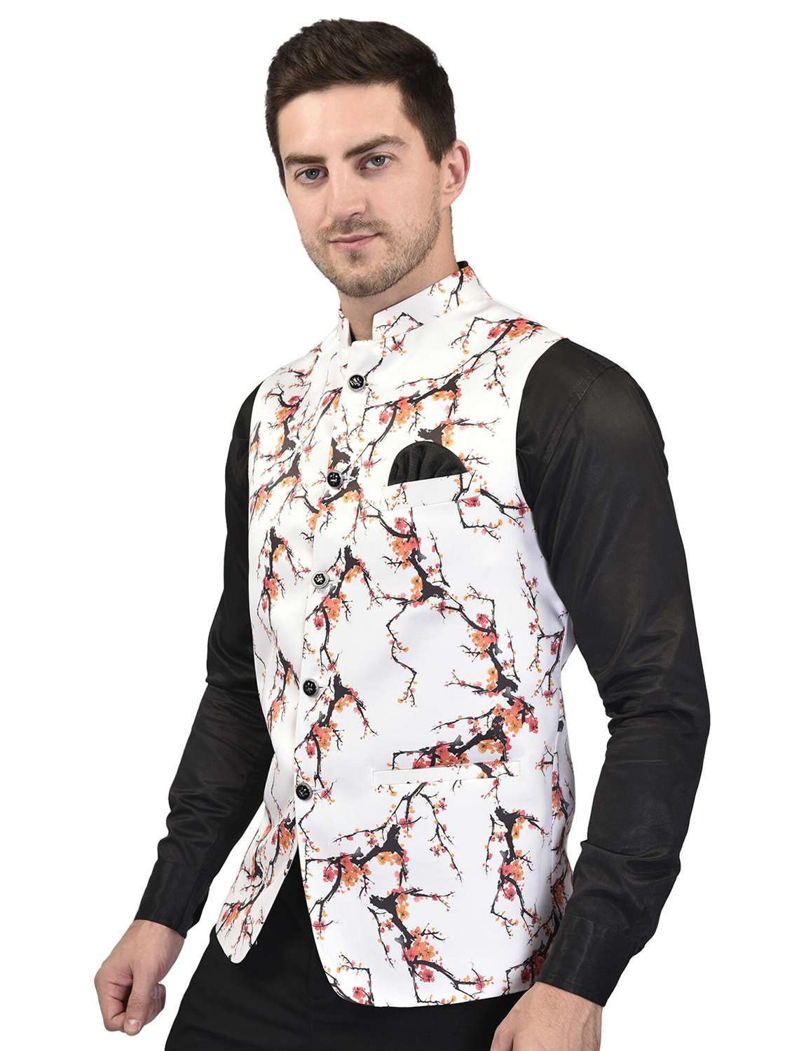men mandarin neck printed nehru jacket - 21340579 - Standard Image - 1
