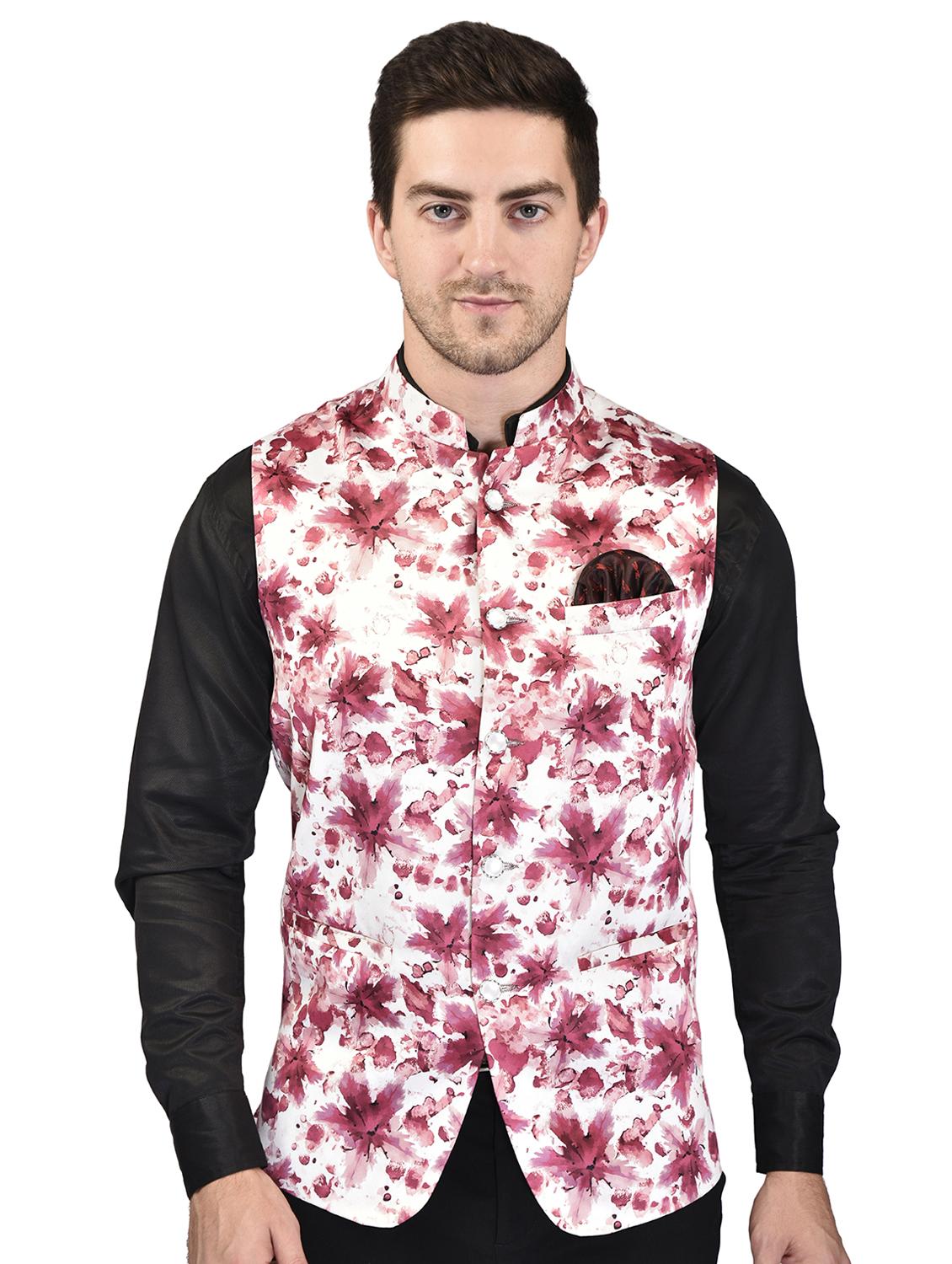 men mandarin neck printed nehru jacket - 21340583 -  Zoom Image - 0