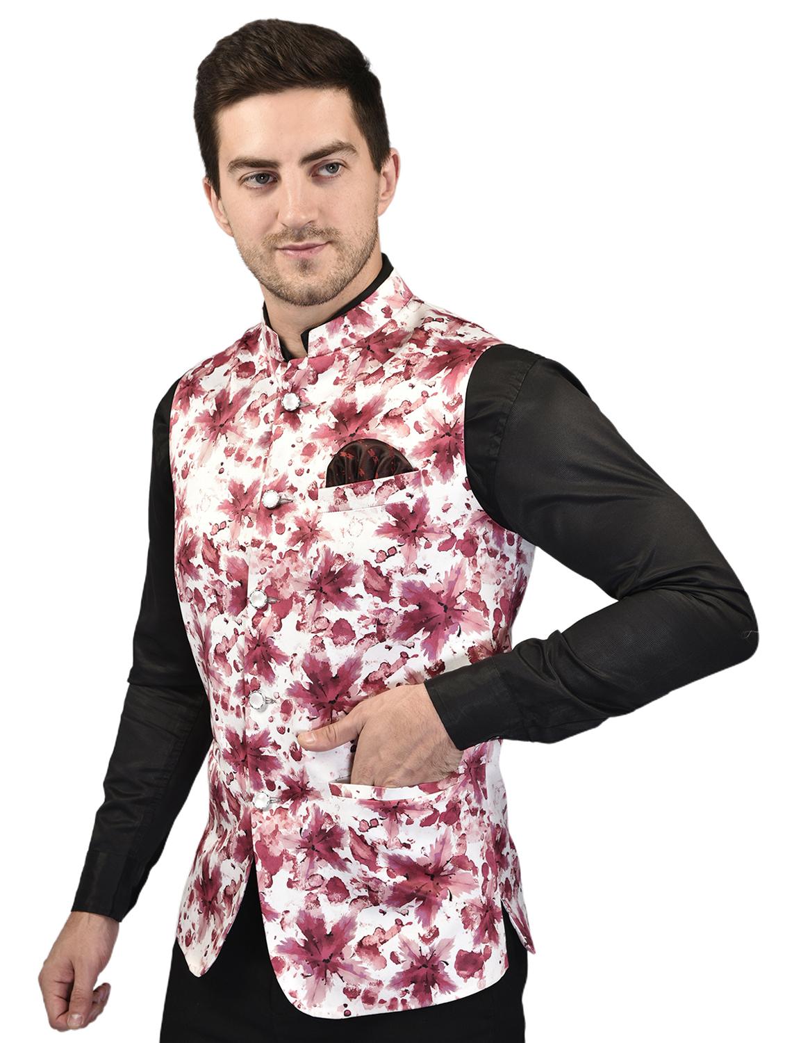 men mandarin neck printed nehru jacket - 21340583 -  Standard Image - 1