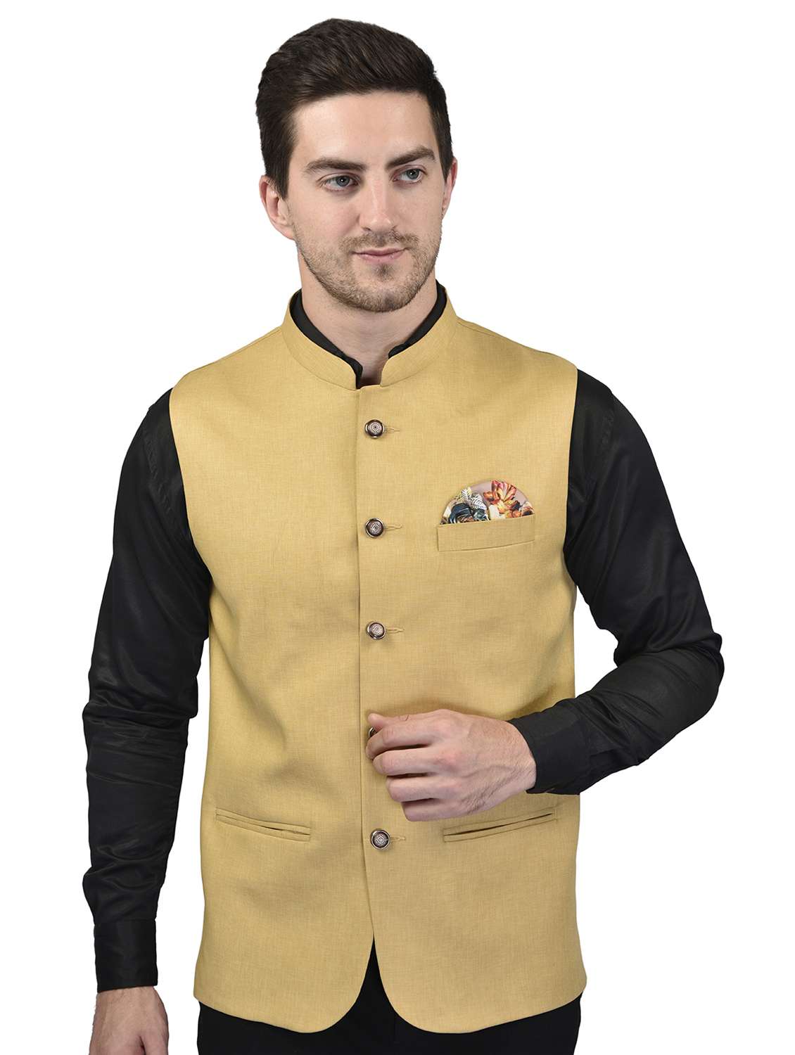 men mandarin neck solid nehru jacket