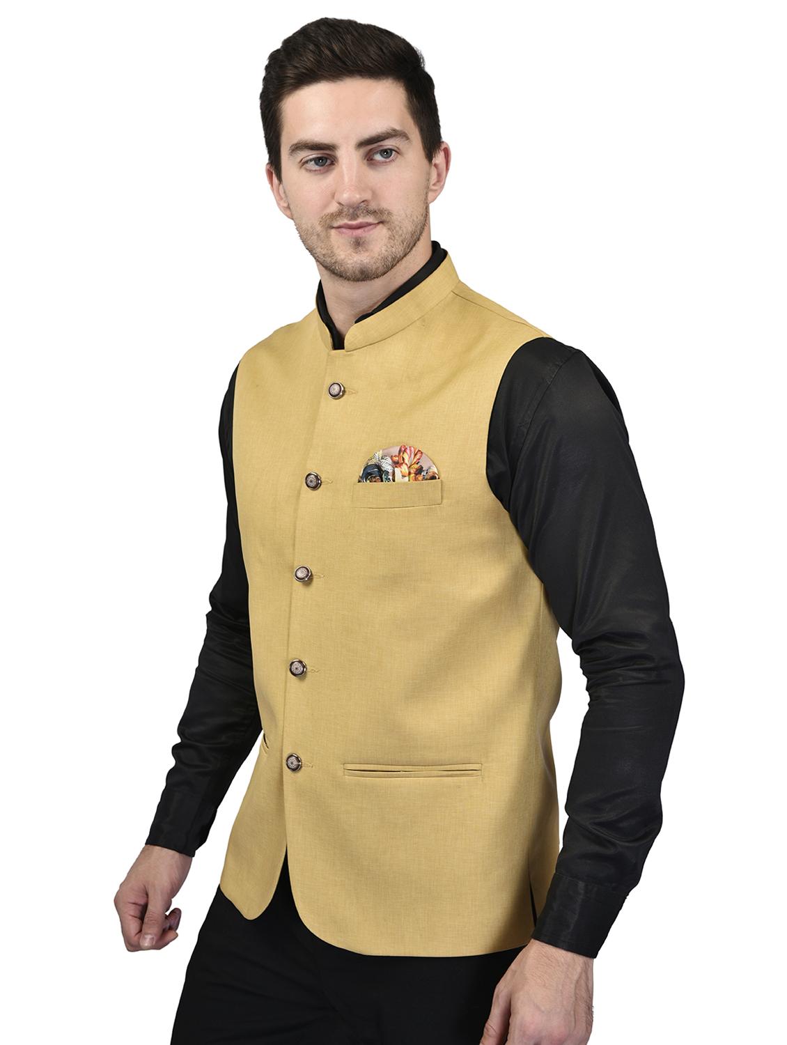 men mandarin neck solid nehru jacket - 21340594 - Standard Image - 1