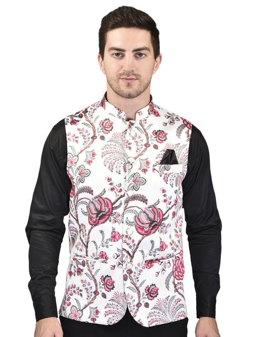 men mandarin neck printed nehru jacket - 21340596 - Standard Image - 0