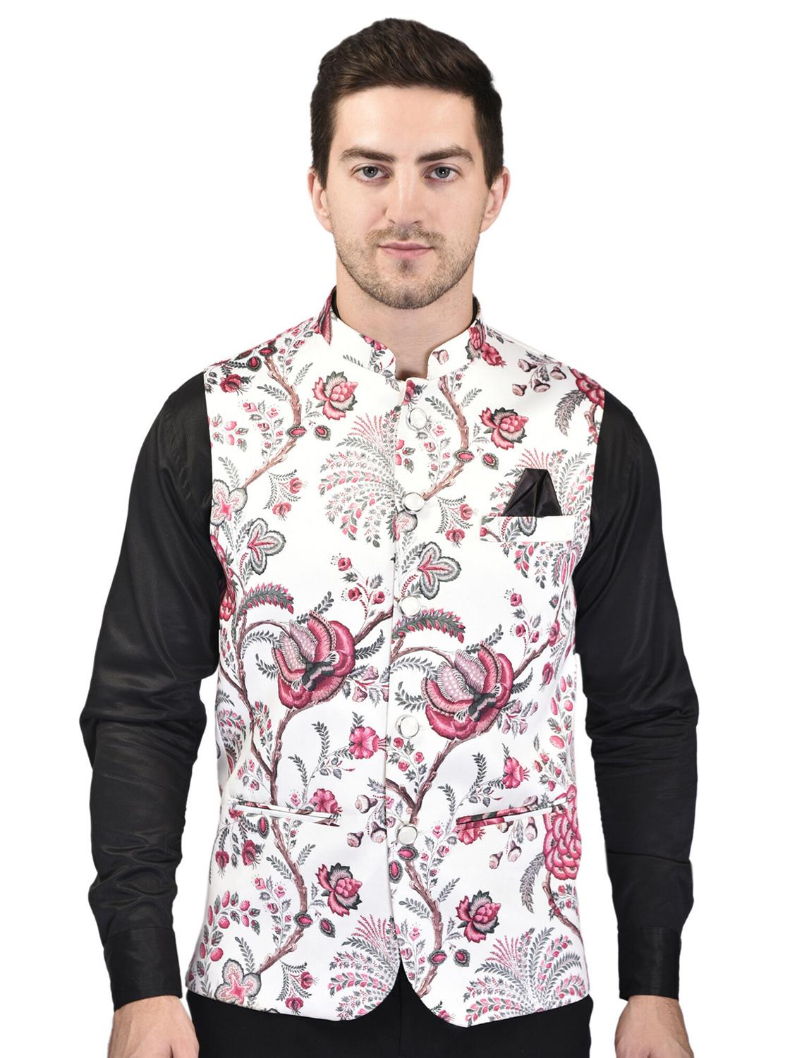 men mandarin neck printed nehru jacket - 21340596 - Zoom Image - 0