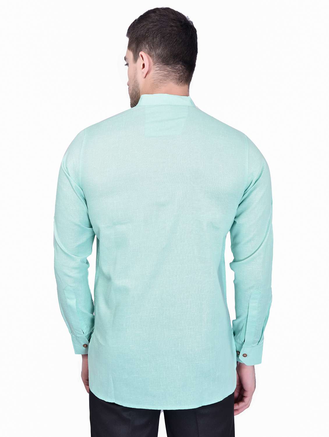 men mandarin neck solid short kurta - 21340611 -  Standard Image - 1