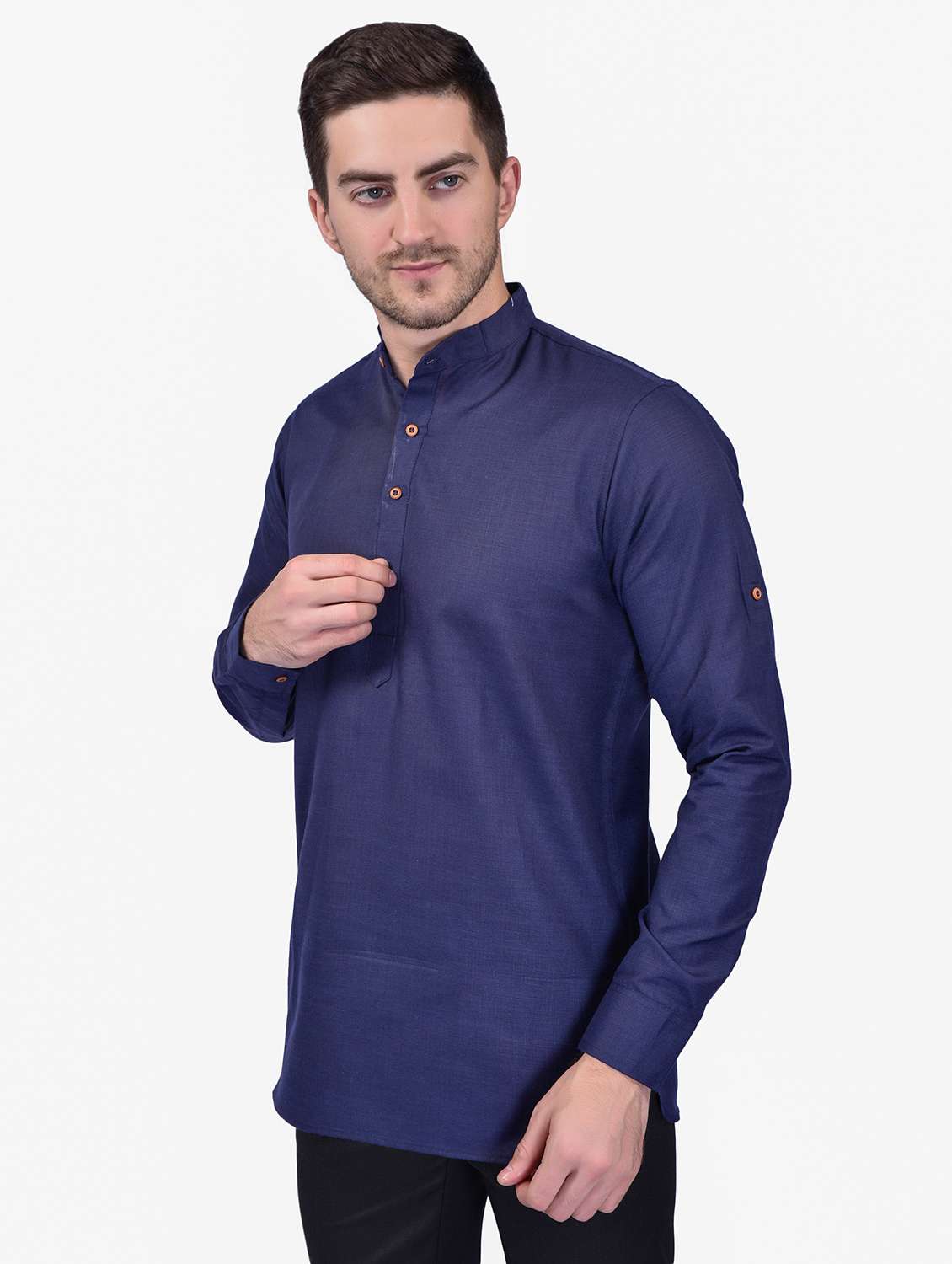 men mandarin neck solid short kurta - 21340613 - Standard Image - 1