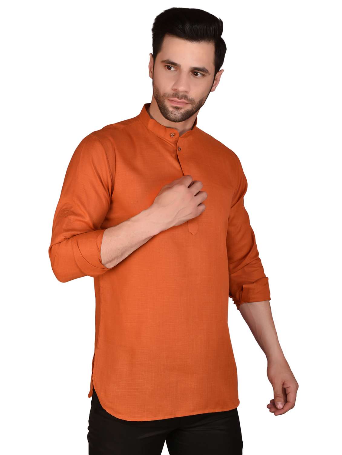 men mandarin neck solid short kurta