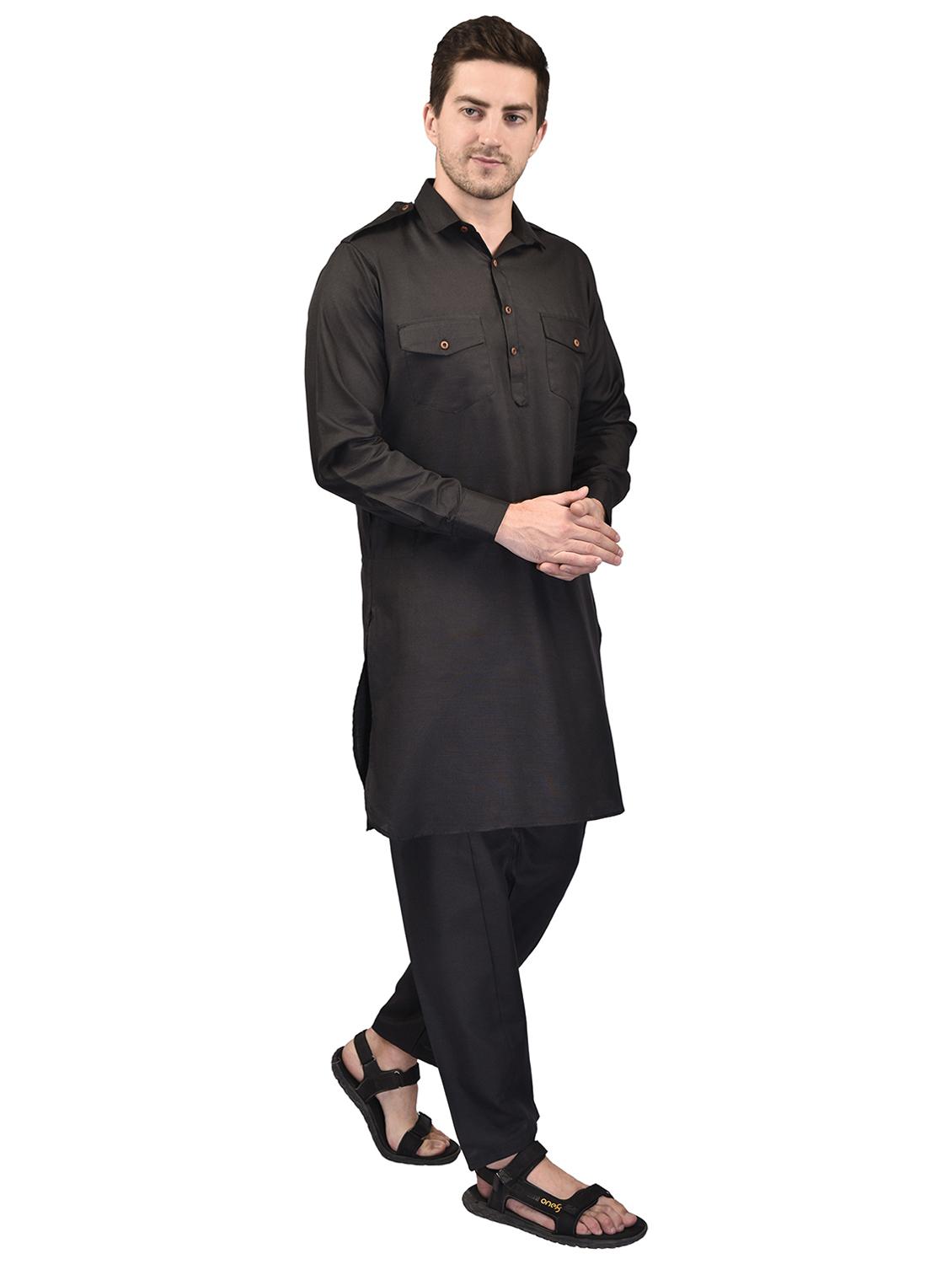 black cotton blend kurta pyjama ethnic wear set - 21340625 -  Standard Image - 1