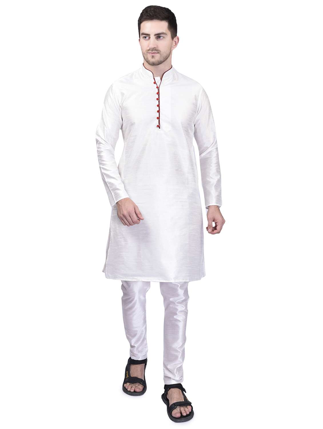 white pure silk kurta pyjama ethnic wear set