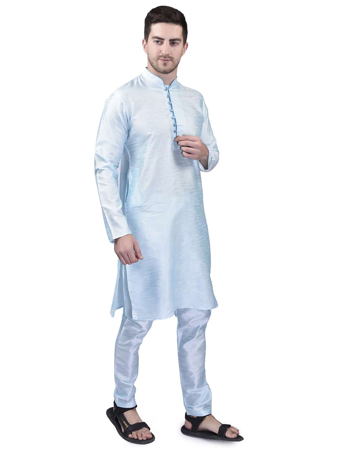 men light blue pure silk kurta pyjama ethnic wear set - 21340674 -  Standard Image - 1