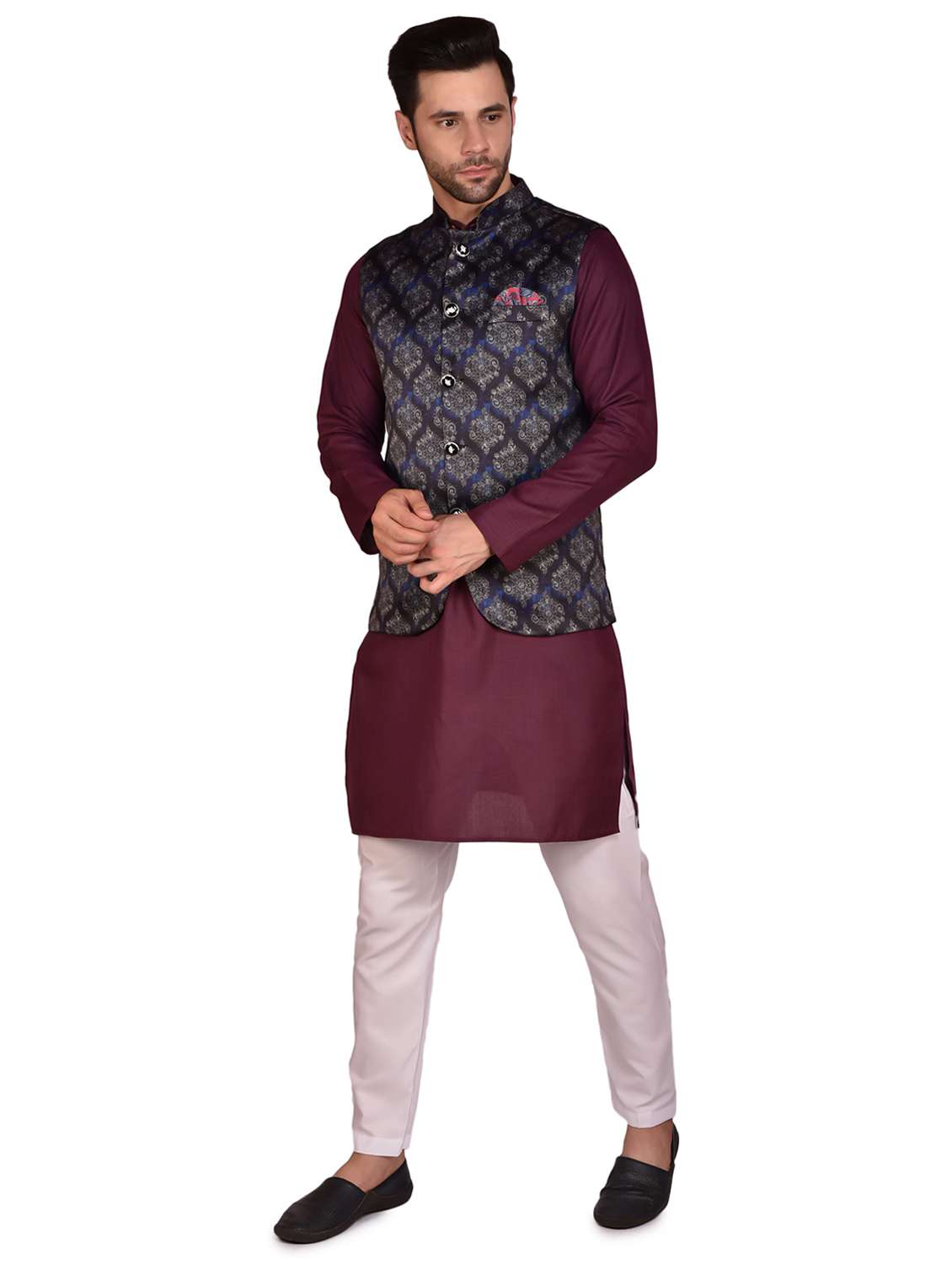 men silk blend kurta pyjama with jacket - 21340742 -  Standard Image - 1