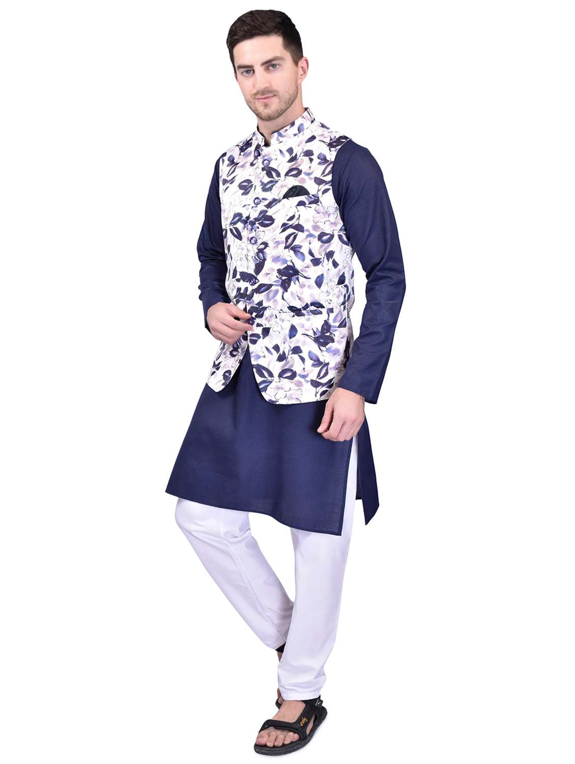 men silk blend kurta pyjama with jacket - 21340752 - Standard Image - 1