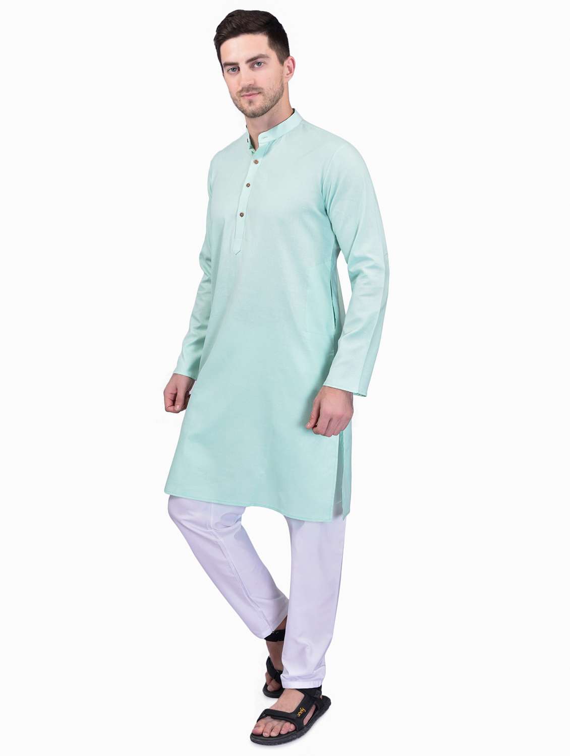 sky blue cotton blend kurta pyjama ethnic wear set - 21340764 -  Standard Image - 1