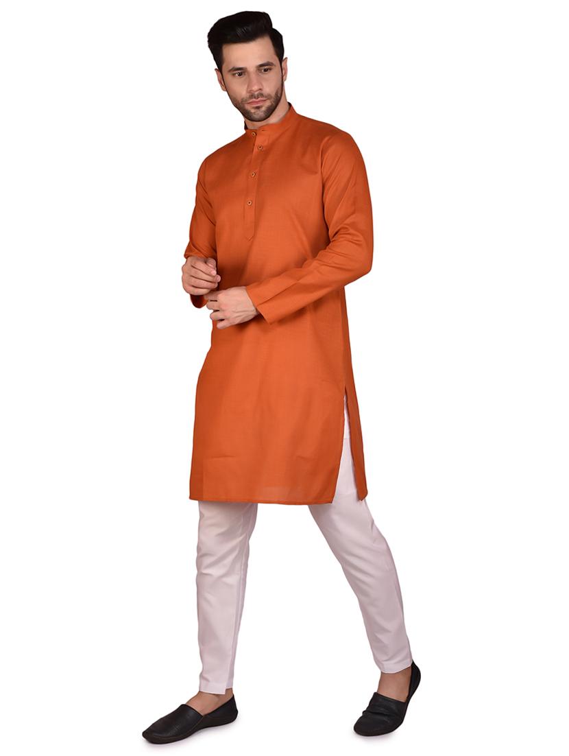 orange cotton kurta pyjama ethnic wear set - 21340775 -  Standard Image - 1