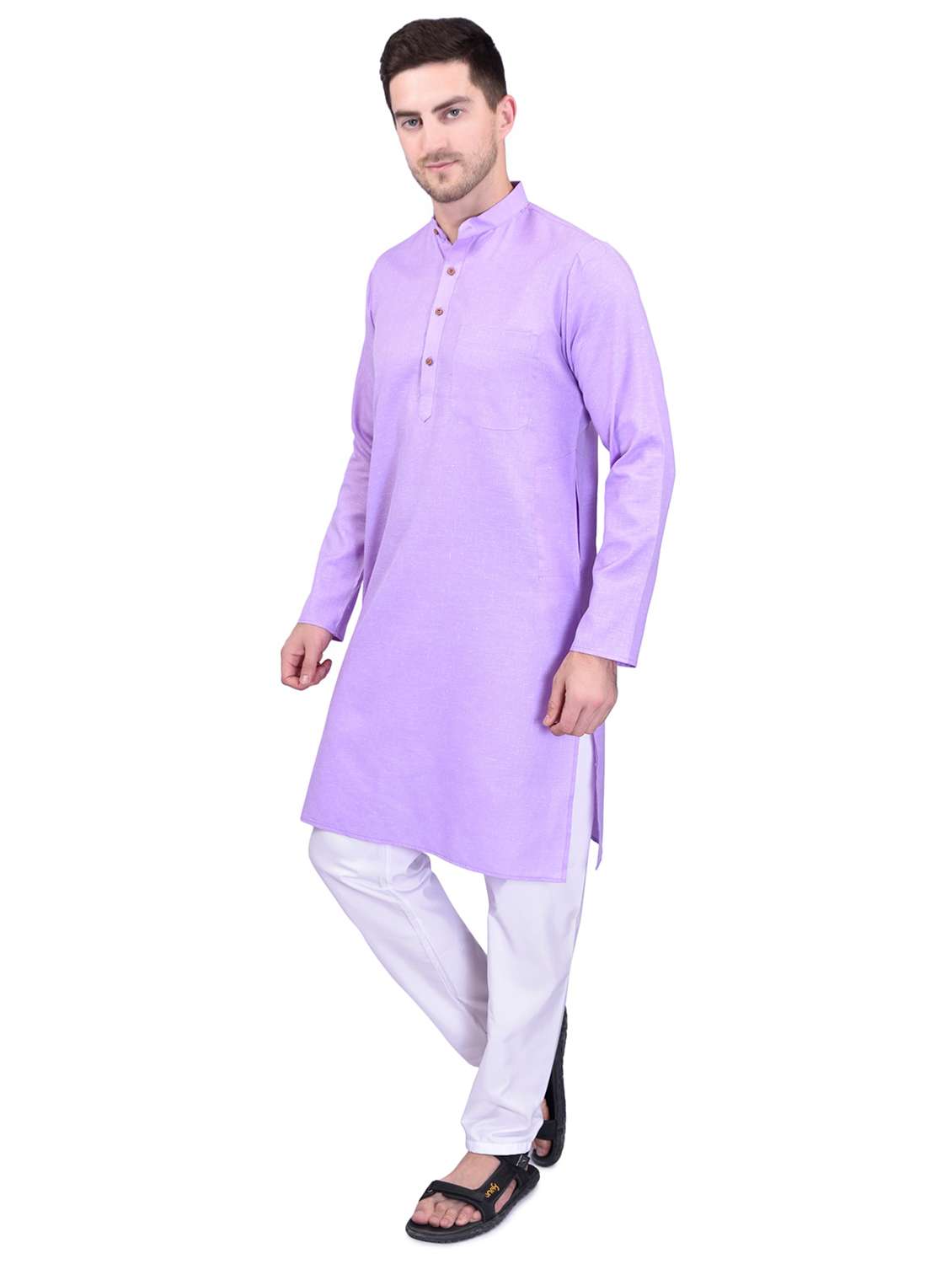purple cotton blend kurta pyjama ethnic wear set - 21340777 - Standard Image - 1