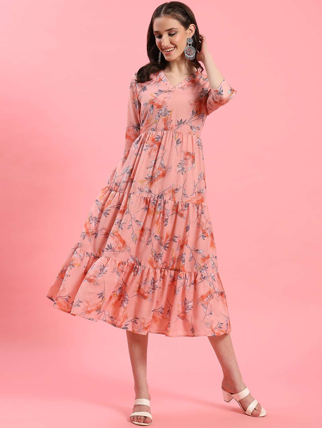 peach synthetic dress