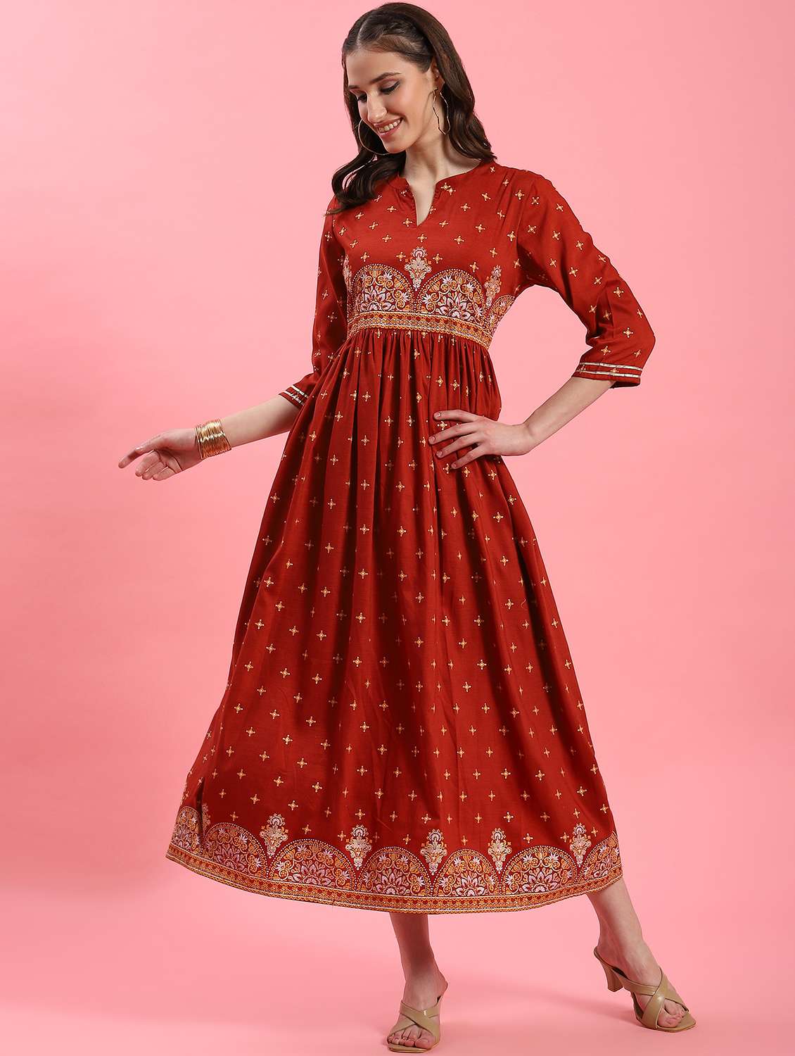 women printed fit & flare ethnic dress