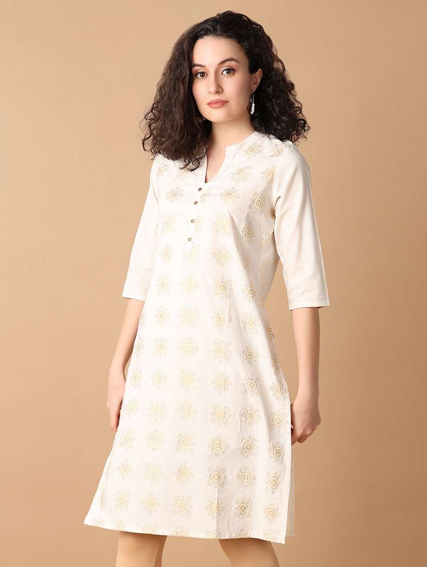 women off-white printed a-line kurta - 21341725 -  Standard Image - 1