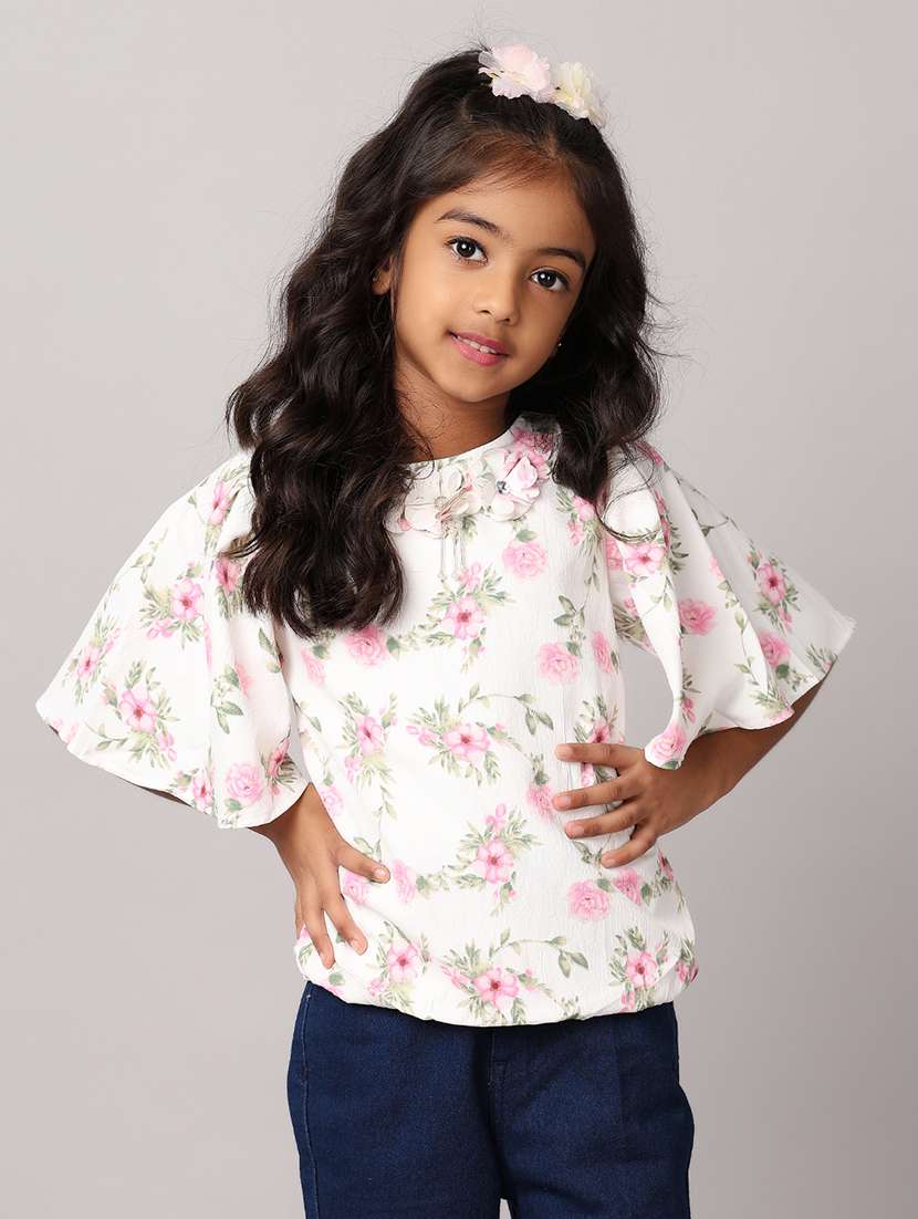 girls floral printed round neck top