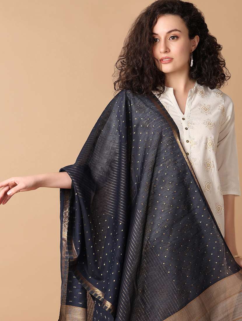women navy blue self design dupatta - 21341773 -  Standard Image - 4