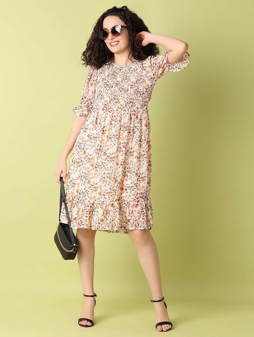 women florals puff sleeves fit & flare dress - 21341778 -  Standard Image - 1