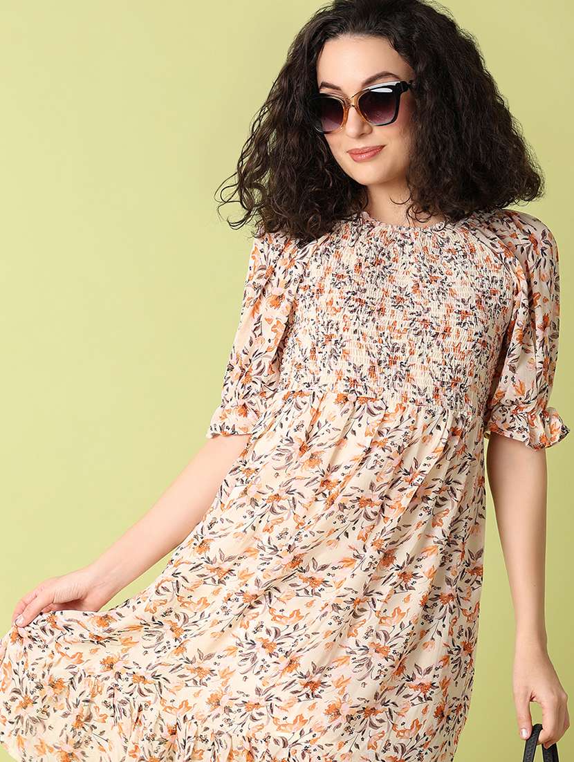 women florals puff sleeves fit & flare dress - 21341778 -  Standard Image - 4