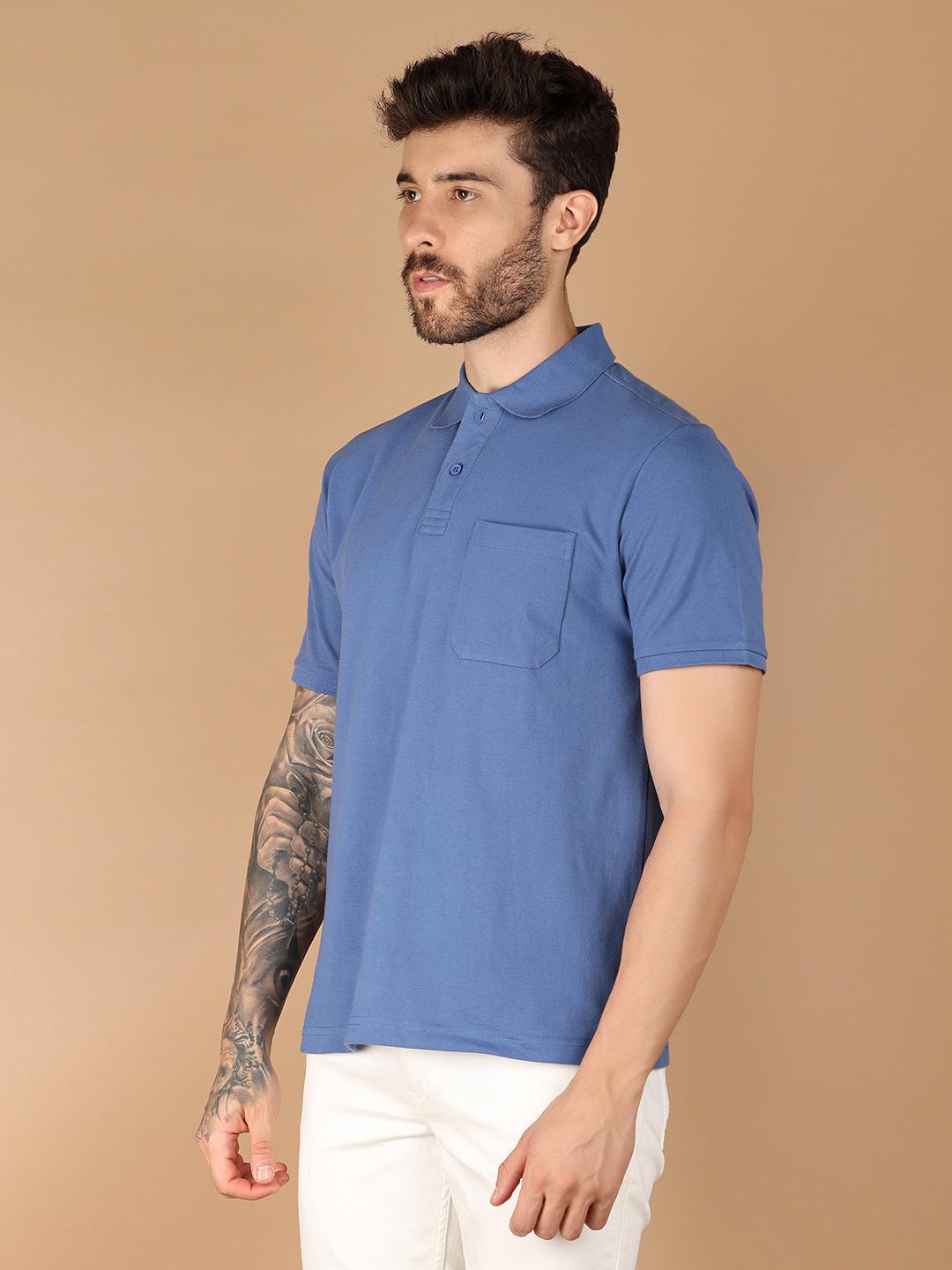 men blue regular fit plain short sleeve polo t-shirt - 21341788 - Standard Image - 1