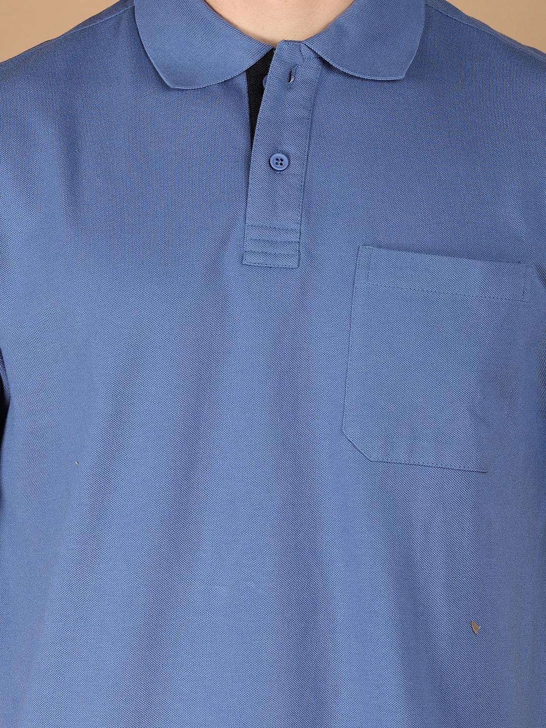 men blue regular fit plain short sleeve polo t-shirt - 21341788 - Standard Image - 4