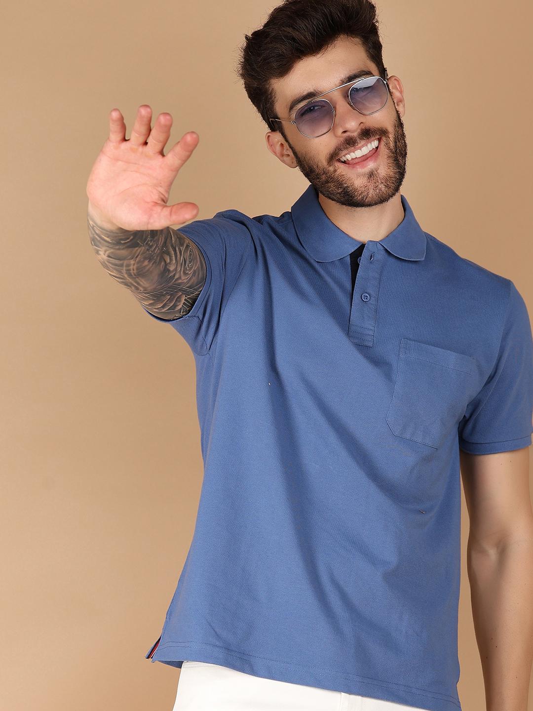 men blue regular fit plain short sleeve polo t-shirt - 21341788 - Standard Image - 6