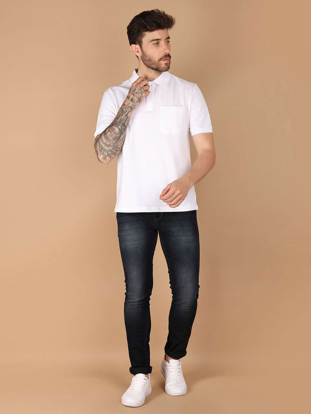 men solid cotton polo t-shirt
