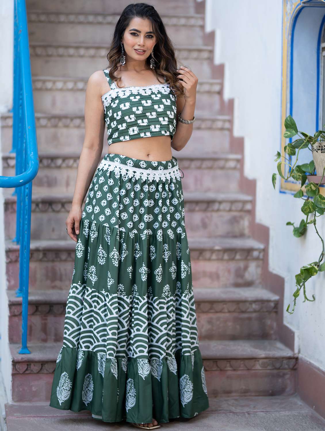 women green semi-stitched lehenga choli - 21342277 - Zoom Image - 0
