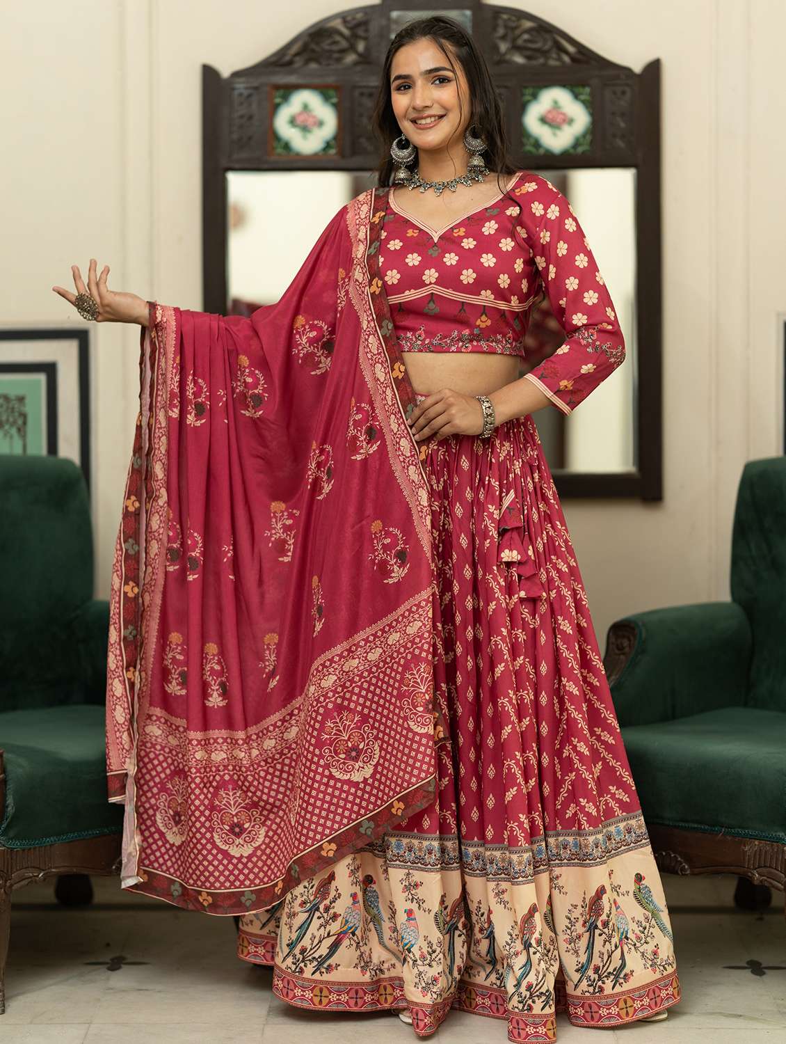women semi-stitched lehenga choli with dupatta