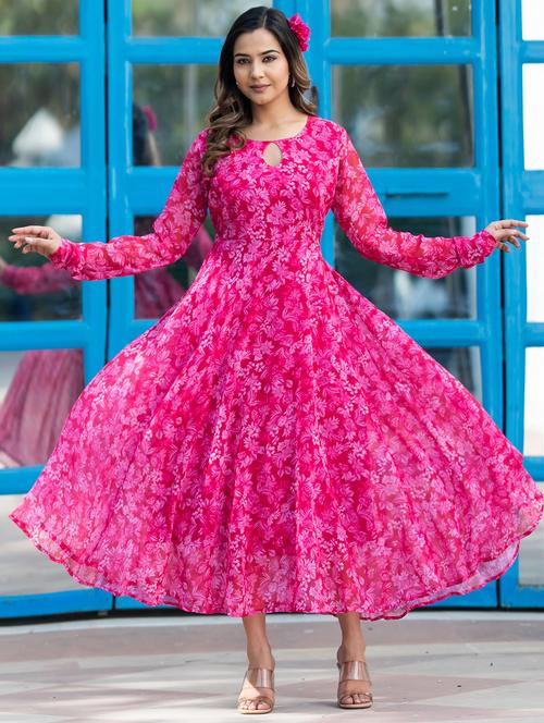 women pink georgette flared gown - 21342424 -  Standard Image - 0