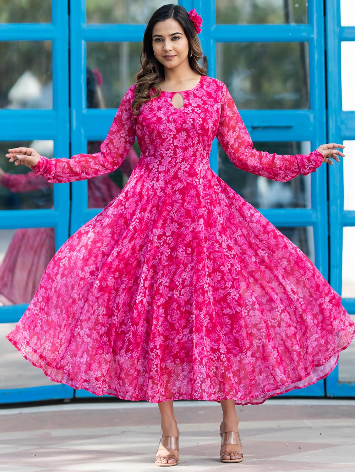 women pink georgette flared gown - 21342424 -  Zoom Image - 0
